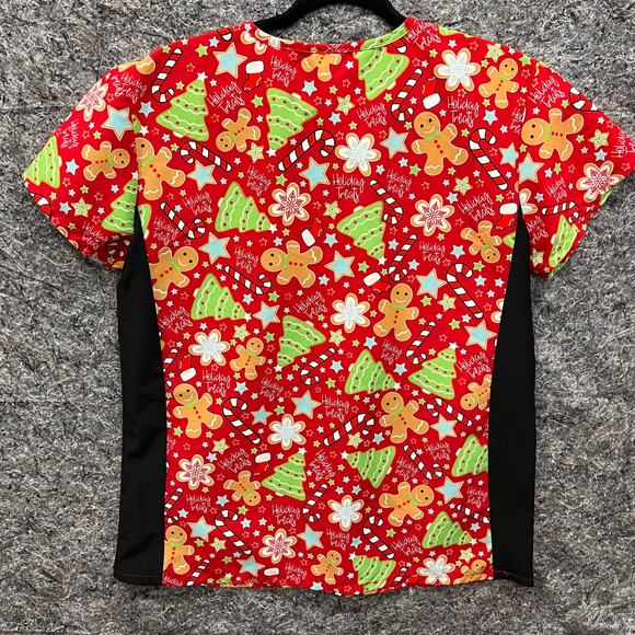 Divine Scrub- Women’s Medium -Christmas design -Short Sleeve -V-neck -Red Black - Picture 2 of 10